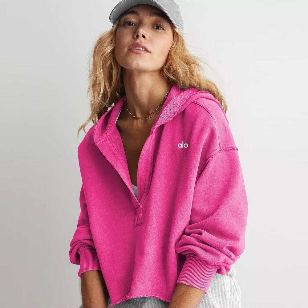 ALO Yoga Pink Half-Zip Hoodie Sweatshirt